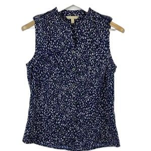 Banana Republic Navy/White/Green Sleeveless Button Down Top, Size S